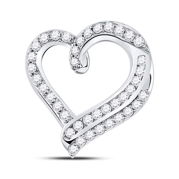 Round Diamond Heart Pendant 1 Cttw 14KT White Gold