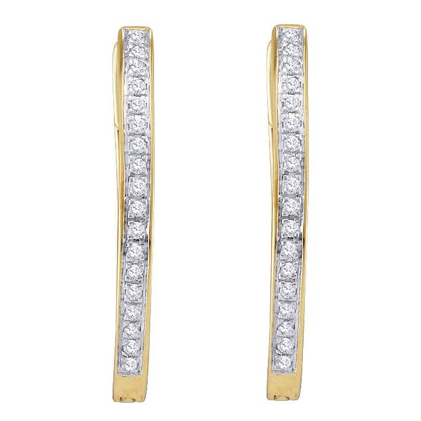 Round Diamond Single Row Hoop Earrings 1/10 Cttw 10KT Yellow Gold