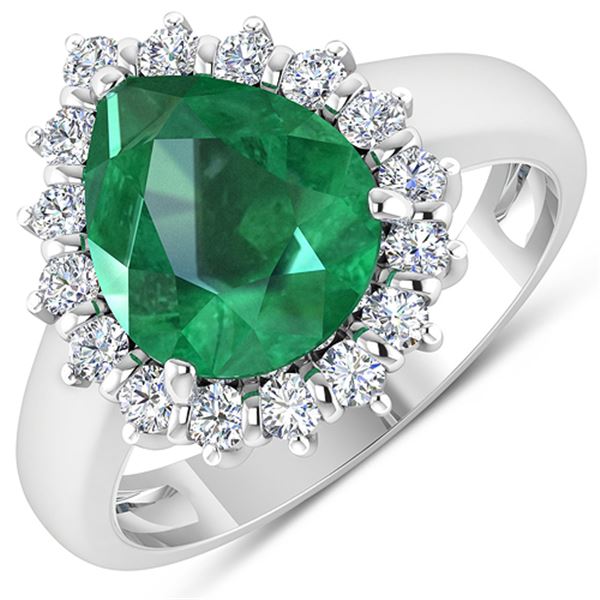 Natural 3.33 CTW Zambian Emerald & Diamond Ring 14K White Gold - REF-141M7T