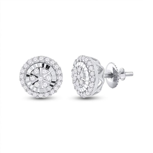 Round Diamond Cluster Earrings 1/4 Cttw 14KT White Gold