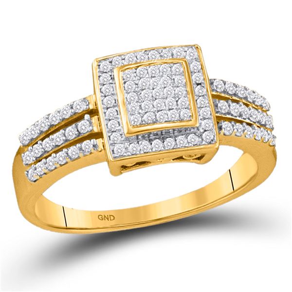 Round Diamond Square Cluster Ring 1/3 Cttw 10KT Yellow Gold