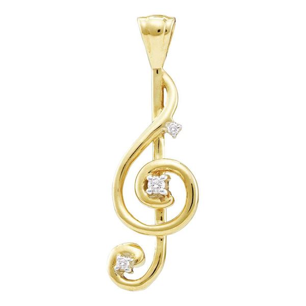Round Diamond Treble Clef Music Note Pendant 1/20 Cttw 10KT Yellow Gold