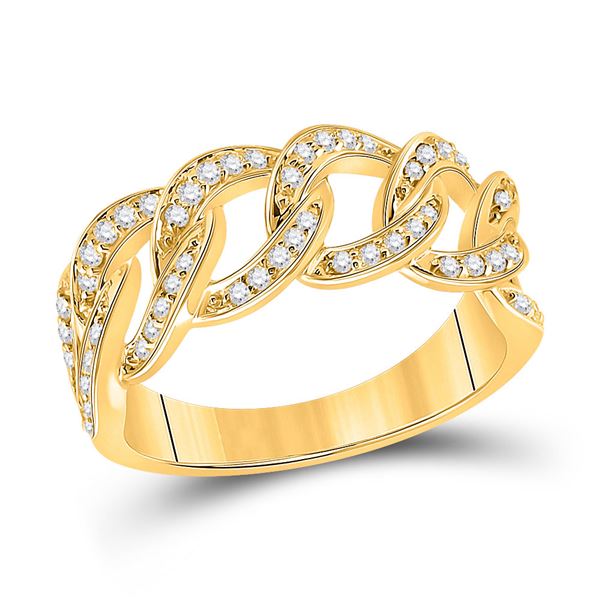 Round Diamond Curb Cuban Link Band Ring 1/3 Cttw 14KT Yellow Gold