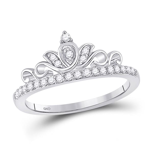 Round Diamond Crown Tiara Band Ring 1/5 Cttw 10KT White Gold