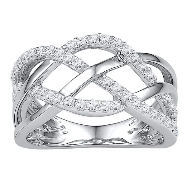 Round Diamond Woven Crossover Band Ring 1/3 Cttw 10KT White Gold