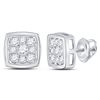Image 1 : Round Diamond Square Cluster Stud Earrings 1/2 Cttw 14KT White Gold