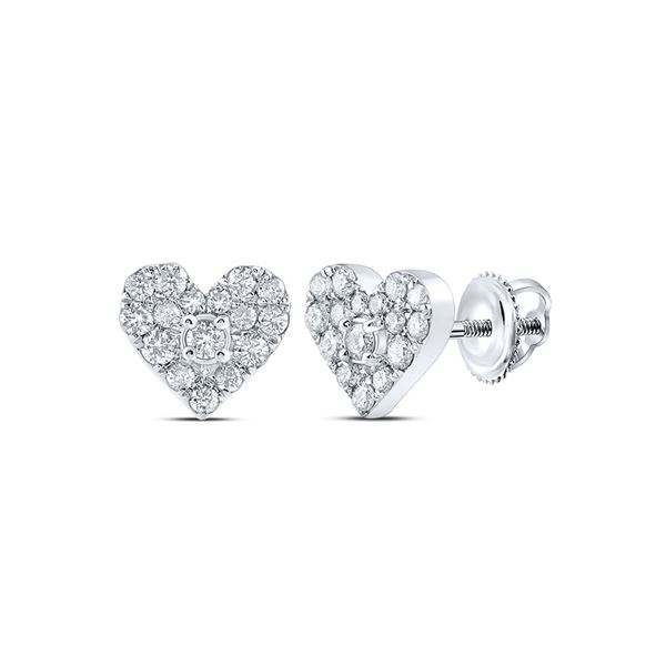 Round Diamond Heart Earrings 1/3 Cttw 10KT White Gold
