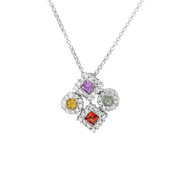 Natural 1.14 CTW Multi-Sapphire & Diamond Necklace 14K White Gold - REF-61K2R