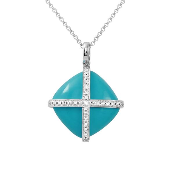 Natural 10.66 CTW Turquoise & Diamond Necklace 14K White Gold - REF-33W3H