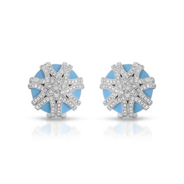 Natural 15.32 CTW Turquoise & Diamond Earrings 14K White Gold - REF-124W2H