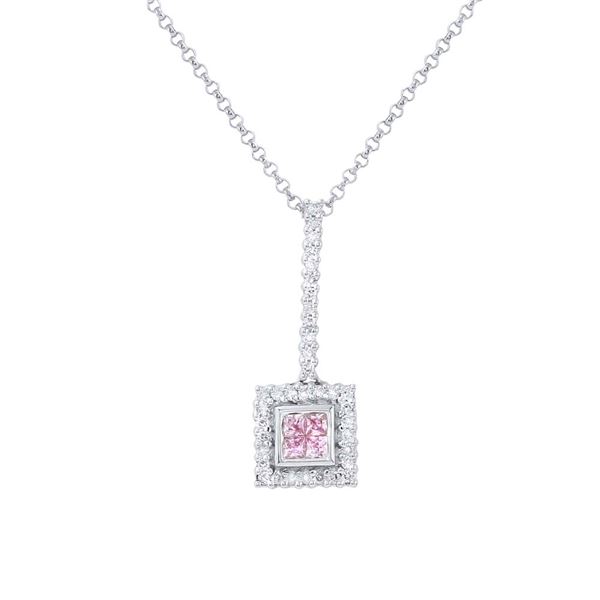 Natural 0.45 CTW Pink Sapphire & Diamond Necklace 14K White Gold - REF-32T4X