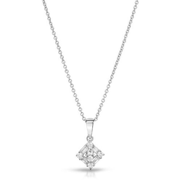 Natural 0.29 CTW Baguette & Diamond Necklace 18K White Gold - REF-43T2X