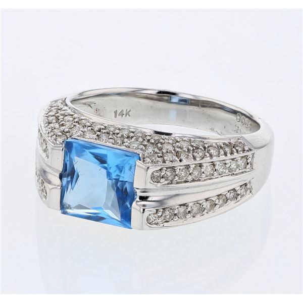 Natural 2.84 CTW Topaz & Diamond Ring 14K White Gold - REF-82T8X