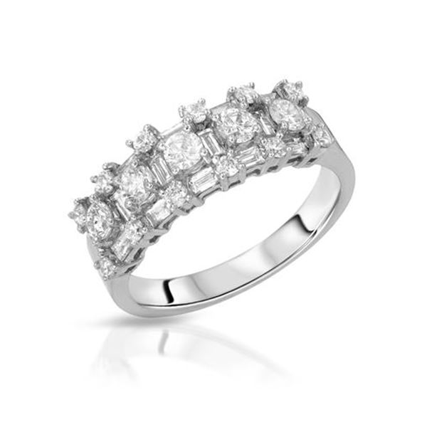 Natural 1.10 CTW Diamond & Baguette Ring 18K White Gold - REF-172N8Y