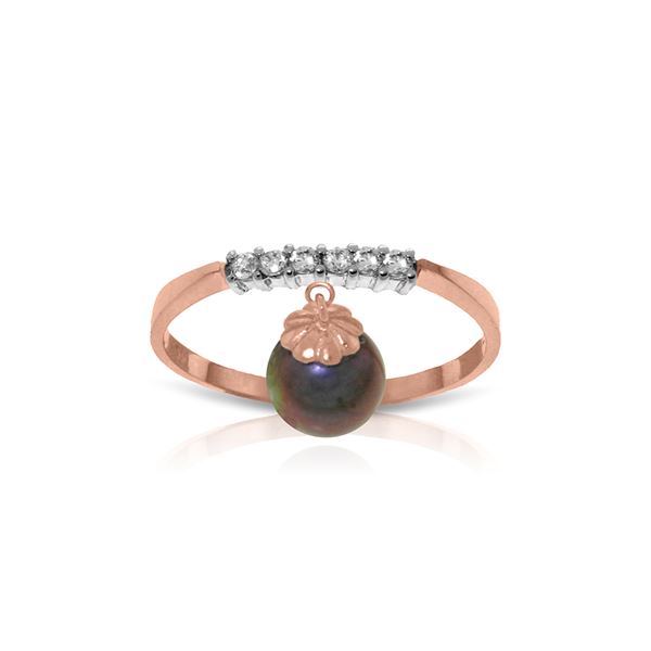 Genuine 2.1 ctw Black Pearl & Diamond Ring 14KT Rose Gold - REF-33N7R