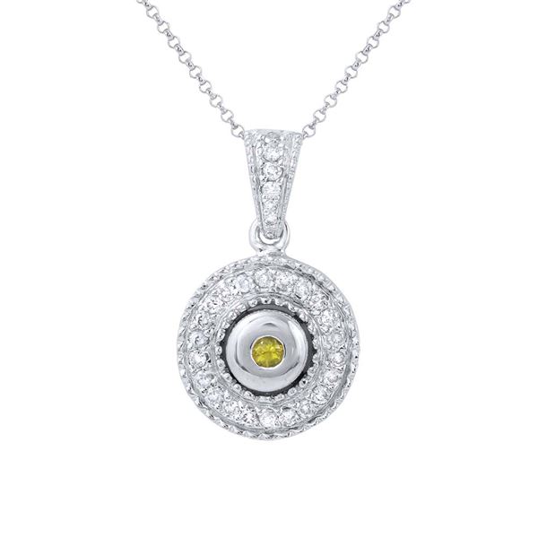 Natural 0.48 CTW Yellow Sapphire & Diamond Necklace 18K White Gold - REF-81N2Y