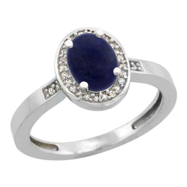 0.90 CTW Lapis Lazuli & Diamond Ring 10K White Gold - REF-30N7Y