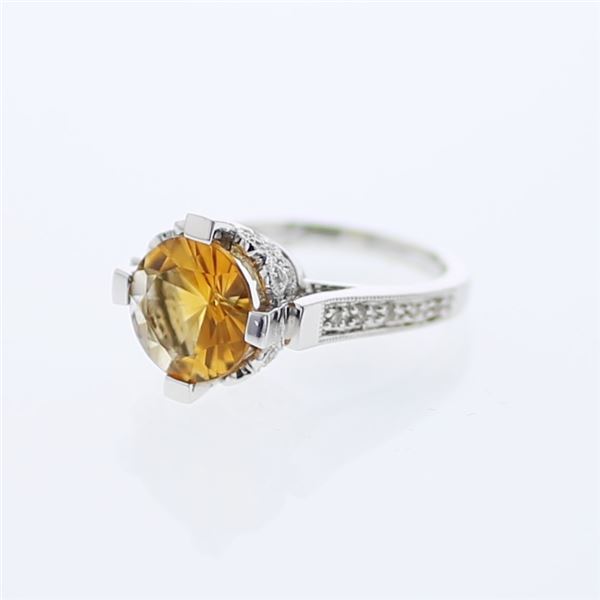 Natural 3.29 CTW Citrine & Diamond Ring 14K White Gold - REF-78T3X