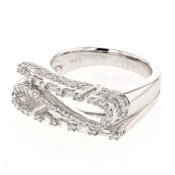 Natural 0.97 CTW Diamond & Baguette Ring 18K White Gold - REF-202T5X