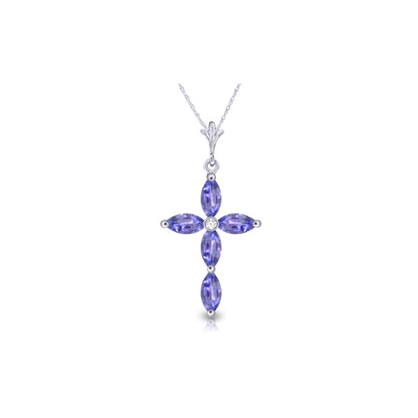 Genuine 1.23 ctw Tanzanite & Diamond Necklace 14KT White Gold - REF-38K6V