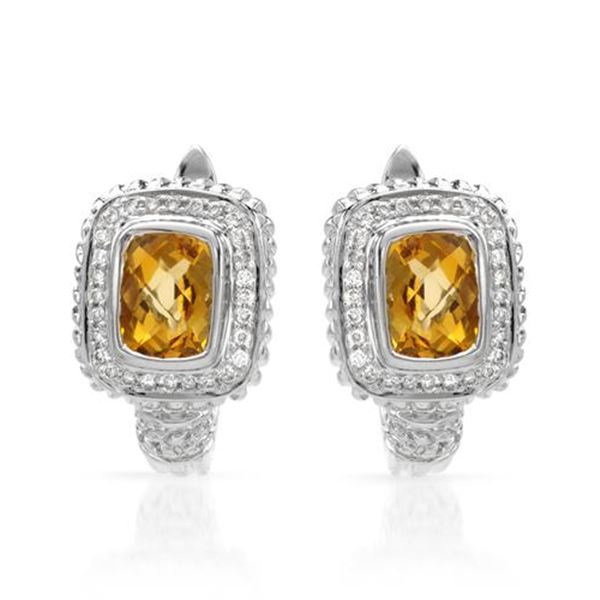 Natural 3.30 CTW Citrine & Diamond Earrings 14K White Gold - REF-101K7R