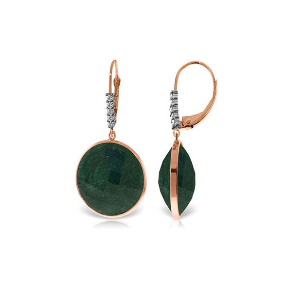Genuine 46.15 ctw Green Sapphire Corundum & Diamond Earrings 14KT Rose Gold - REF-78Y3F