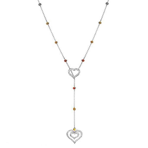 Natural 2.17 CTW Multi-Sapphire & Diamond Necklace 14K White Gold - REF-112F5M