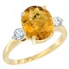 Image 1 : 2.60 CTW Quartz & Diamond Ring 14K Yellow Gold - REF-68A2X