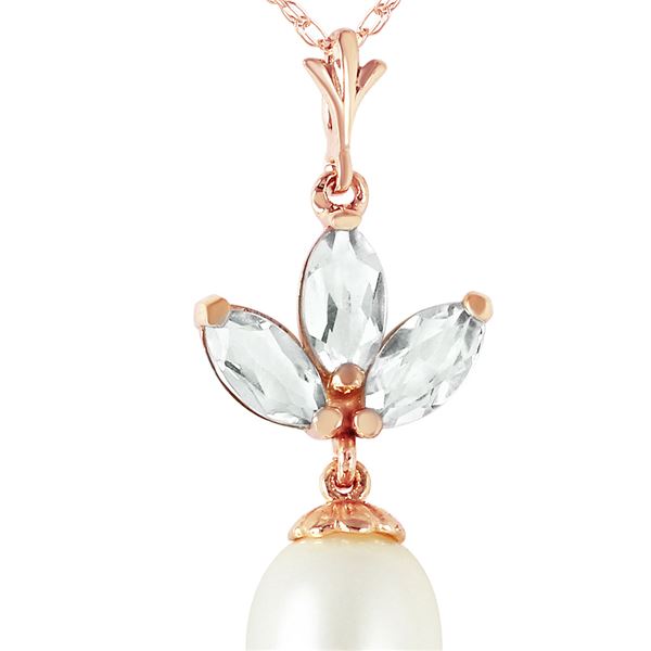 Genuine 4.75 ctw Green Amethyst & Pearl Necklace 14KT Rose Gold - REF-24Z3N