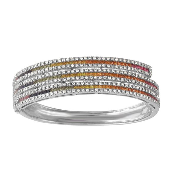 Natural 6.49 CTW Multi-Sapphire & Diamond Bangle 14K White Gold - REF-420T3X