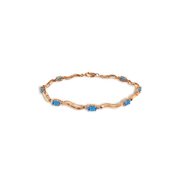 Genuine 2.16 ctw Blue Topaz & Diamond Bracelet 14KT Rose Gold - REF-76A7K