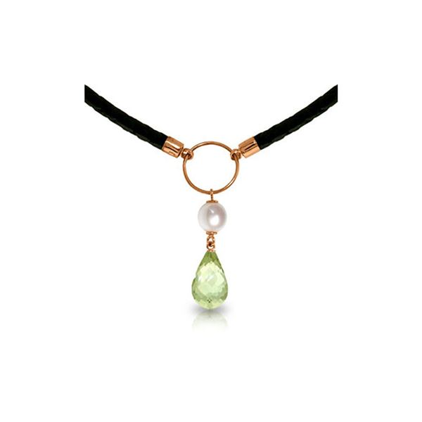 Genuine 7.5 ctw Green Amethyst & Pearl Necklace 14KT Rose Gold - REF-52M9T