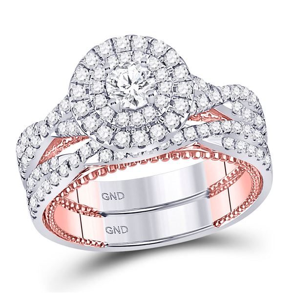 Diamond Bridal Wedding Ring Band Set 1-3/8 Cttw 14kt Two-tone Gold