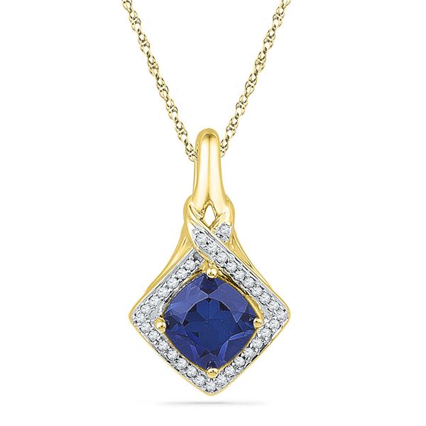 Lab-Created Blue Sapphire Solitaire Pendant 1-5/8 Cttw 10kt Yellow Gold