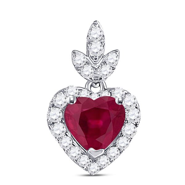 Heart Ruby Diamond Fashion Pendant 3/4 Cttw 10kt White Gold