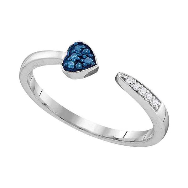 Blue Color Enhanced Diamond Bisected Heart Band 1/20 Cttw Sterling Silver