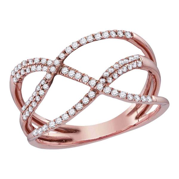 Diamond Open Strand Crossover Band Ring 1/3 Cttw 10kt Rose Gold