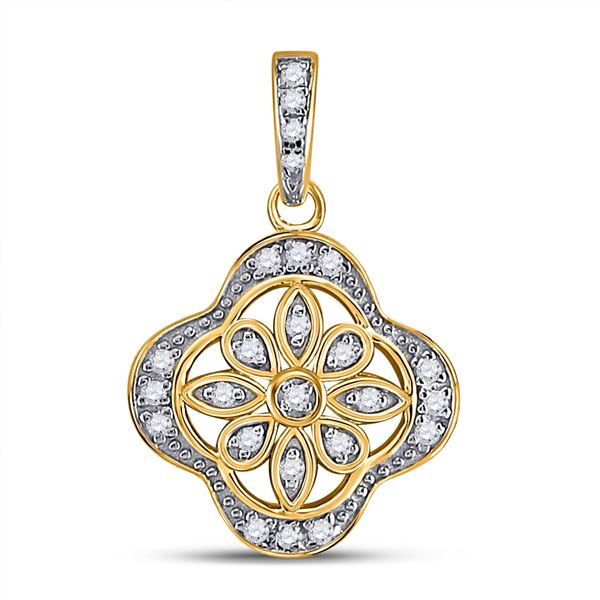 Diamond Floral Fashion Pendant 1/10 Cttw Yellow-tone Sterling Silver