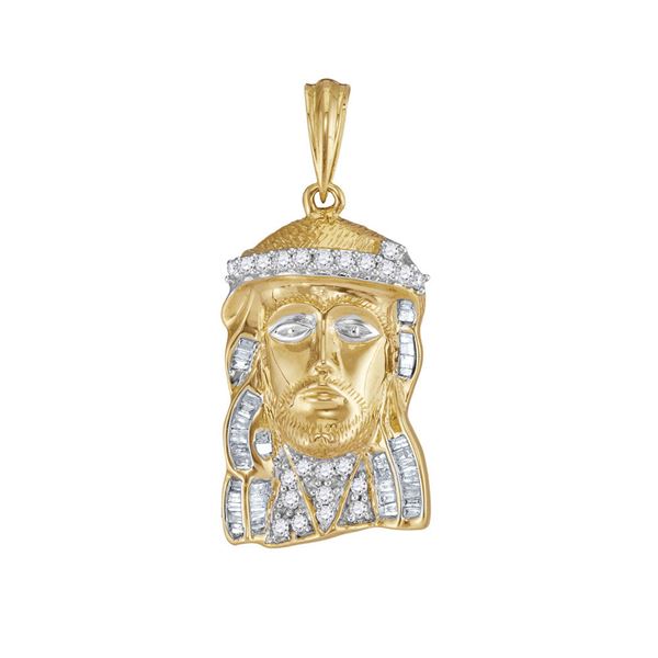 Mens Diamond Jesus Charm Pendant 1/2 Cttw 10kt Yellow Gold