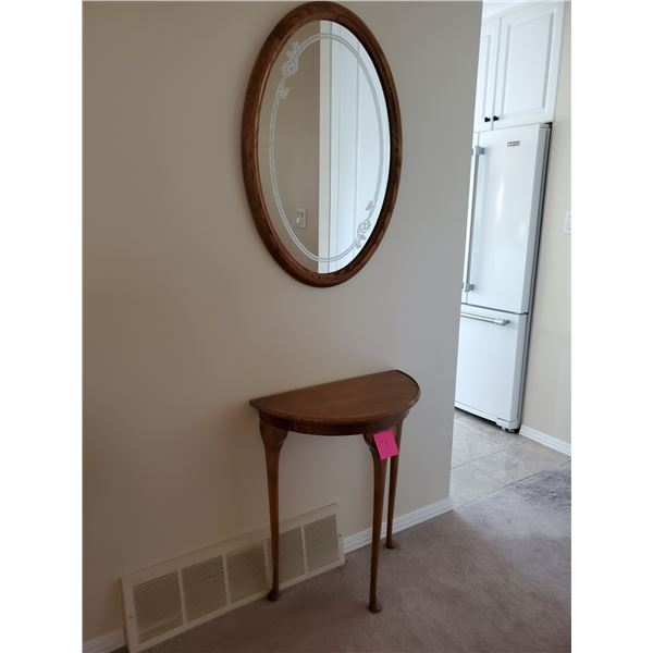 Antique Demilune Table with Wall Mirror w/ floral etching