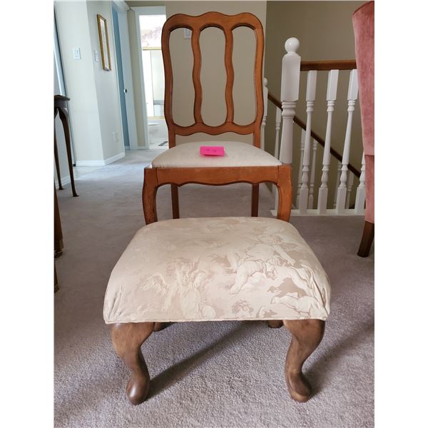 Antique Chair with Foot Stool, different patterning on each