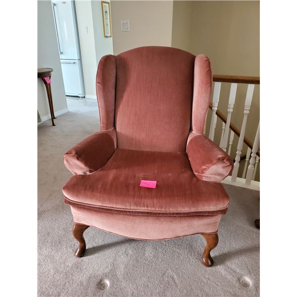 Antique CROEHLER Wing Back Rose Pink Velvet Chair