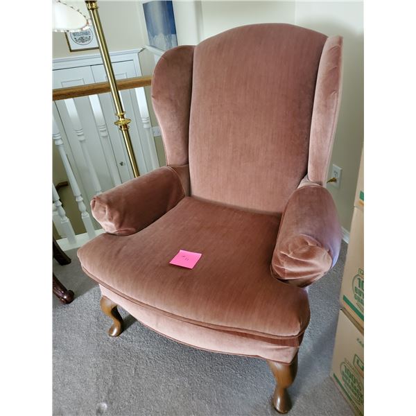 Antique CROEHLER Wing Back Rose Pink Velvet Chair