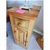 Image 6 : Antique Side Table with Bombay & Company Lamp & handcrafted Mini Maple Wood Wall Shelf