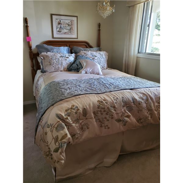 Antique Queen Oak Wood Headboard & Frame (NOT including Mattress or Bedding)