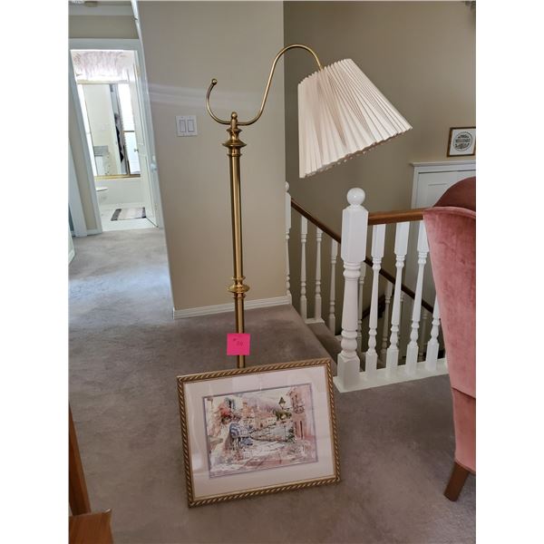 Antique Floor Lamp w/ Printed Picture