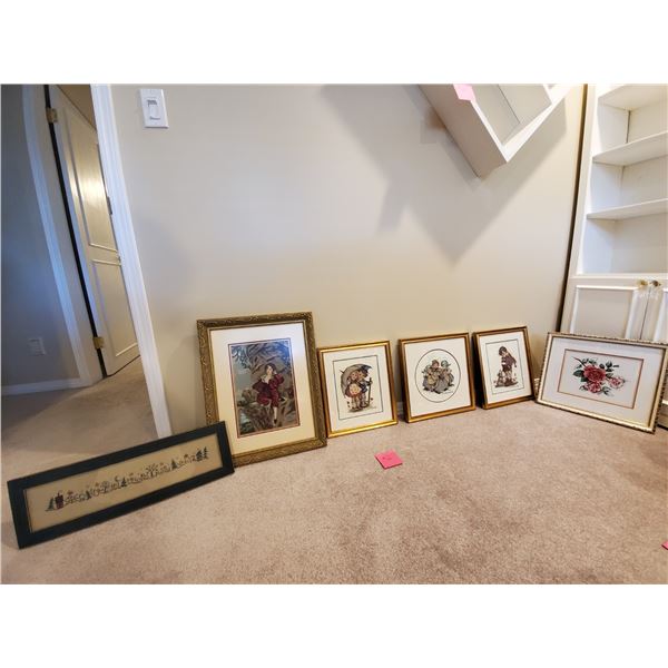 Assorted Cross Stitch & Petit Point Art w/ Frames