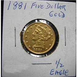 1881 $5 U.S. LIBERTY GOLD COIN
