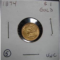 1874 $1 U.S. GOLD COIN