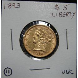 1893 $5 U.S. LIBERTY GOLD COIN